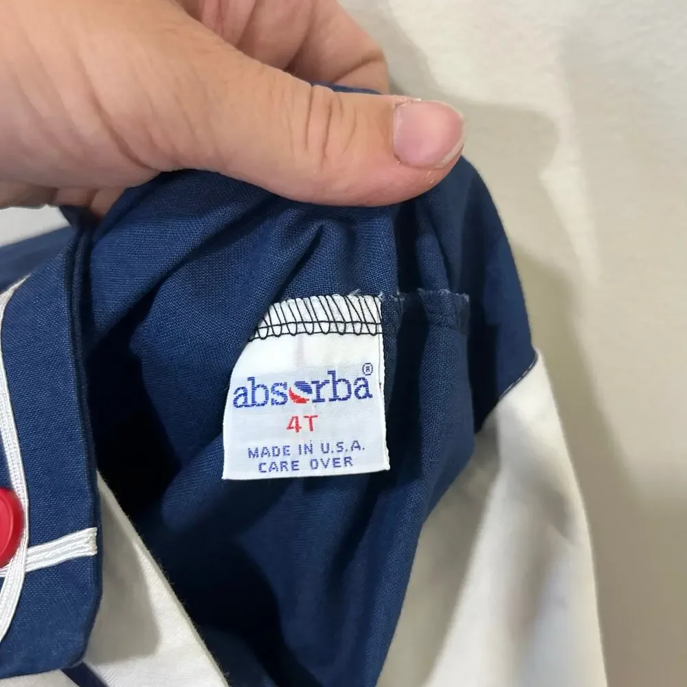 Absorba Vintage Boys Size 4T Blue & White Nautical Overalls Romper Sailboat 90s